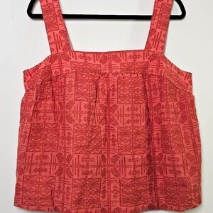 Anthropologie 'Sylvia' embroidered button-back tank top in Coral size Large